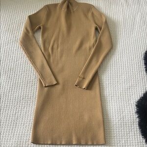 Kith Camel Long Sleeve Ribbed Mini Dress Sz Small, 0